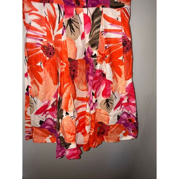 Eliza J Size 8 A-Line Fit & Flare Tea Dress Orange Pink Big Floral Vacation - Picture 4 of 9